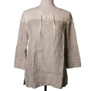 Tommy Bahama 100% linen shirt stripe nautical coastal white blue Small